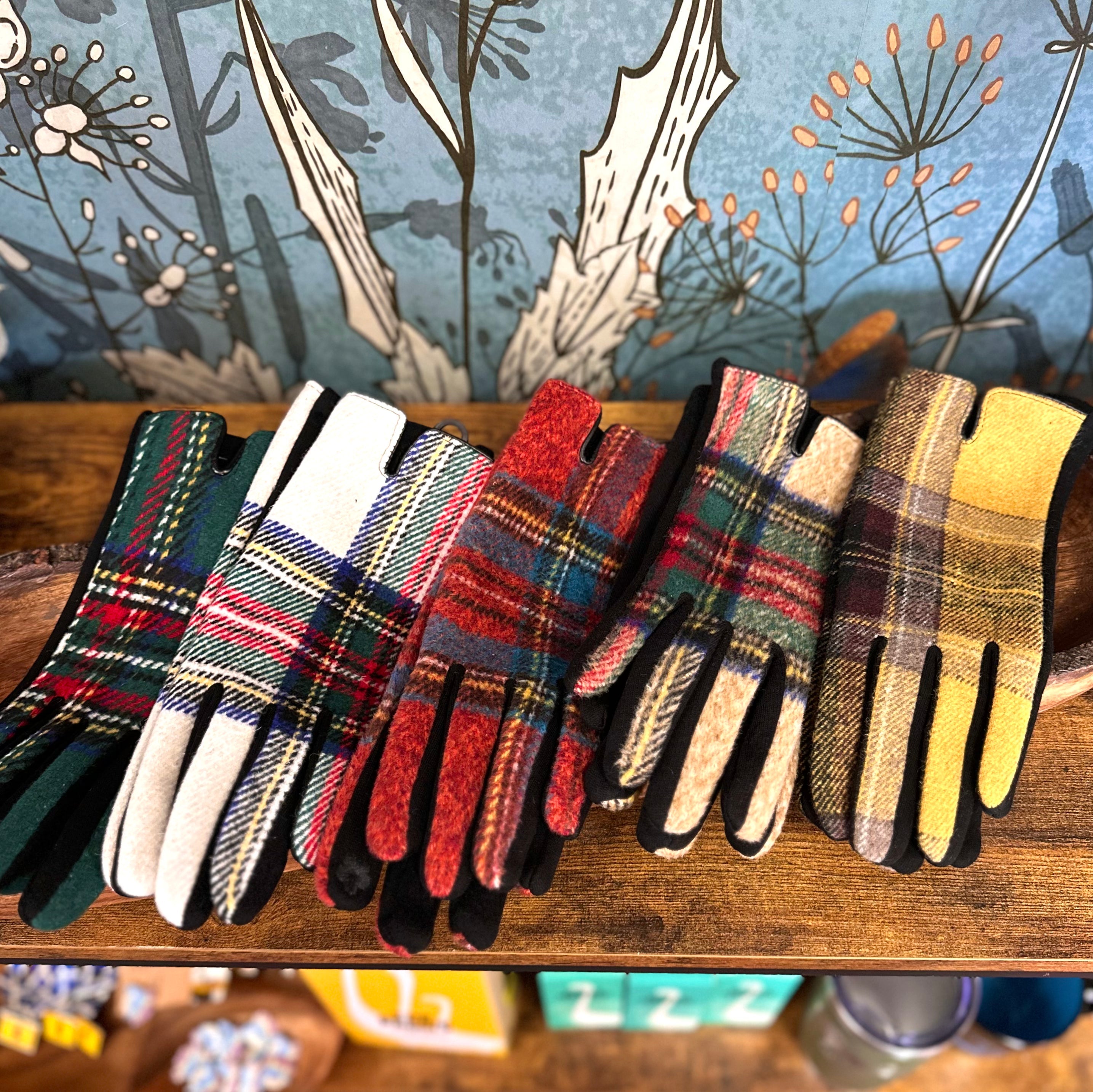 Yellow and Brown Tartan Plaid Touchscreen Gloves