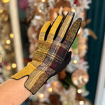 Yellow and Brown Tartan Plaid Touchscreen Gloves