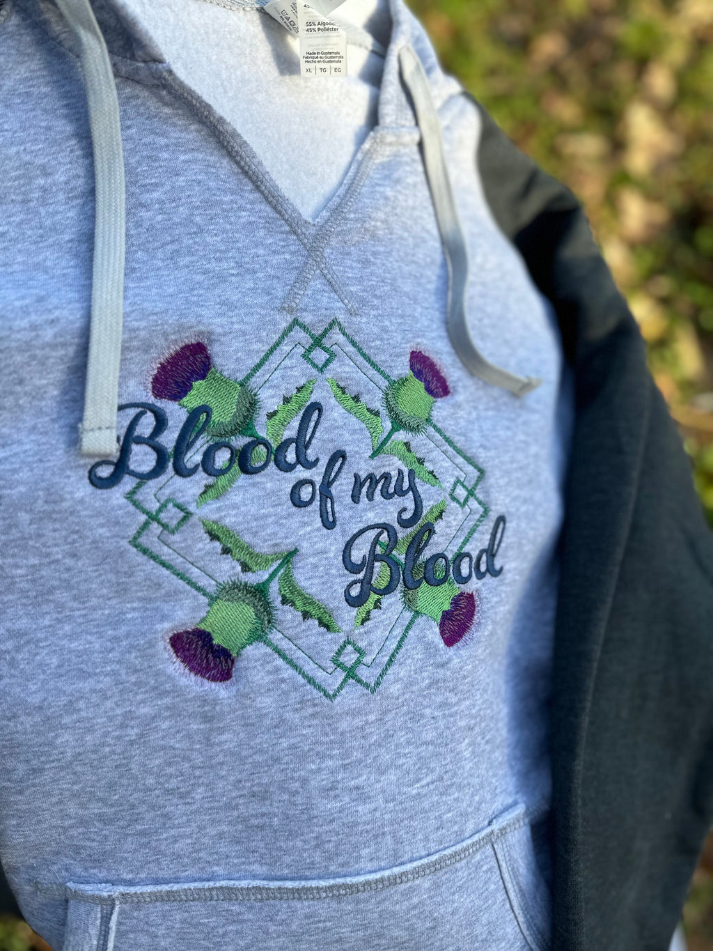 Blood of my Blood Scottish Thistle Embroidered V-Neck Sweatshirt Hoodie - Outlander Inspiration
