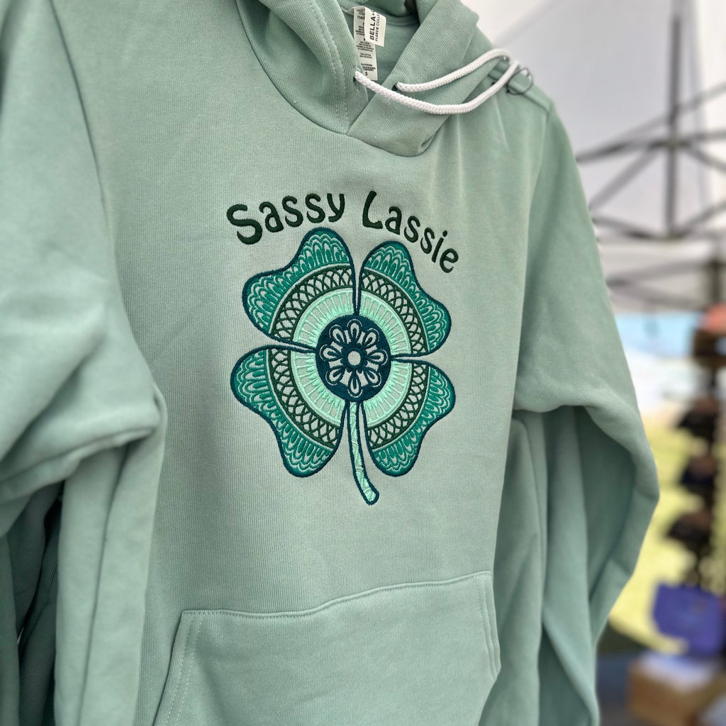 Sassy Lassie Shamrock Embroidered Soft Fleece Unisex Sweatshirt Hoodie