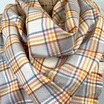 Grey, Ivory, Turmeric, Nutmeg, Blue and Pink 100% Organic Cotton Plaid Infinity and Blanket Scarves