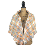 Grey, Ivory, Turmeric, Nutmeg, Blue and Pink 100% Organic Cotton Plaid Infinity and Blanket Scarves
