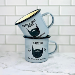 NEW COLOR "Ladies, My Eyes Are Up Here" Enamel Campfire Mug