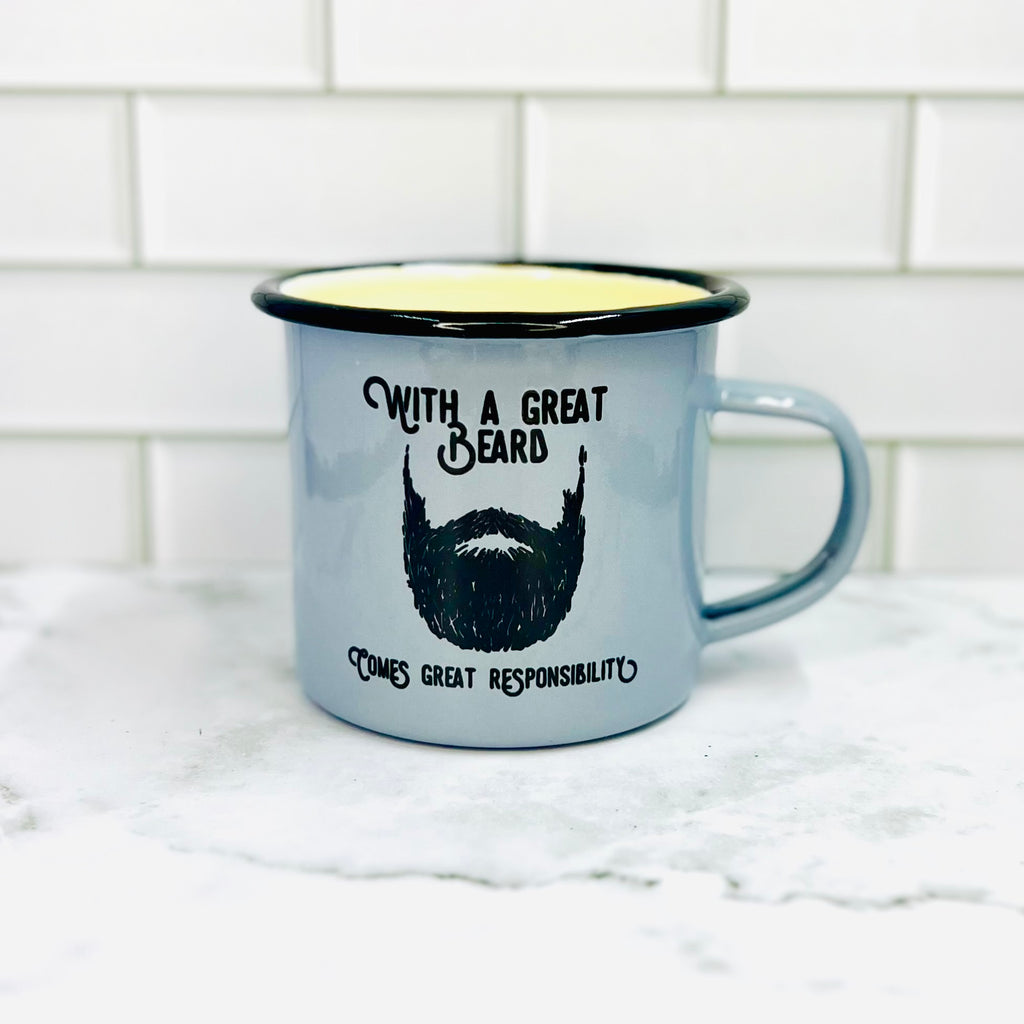 NEW COLOR "With a Great Beard Comes Great Responsibility" Enamel Campfire Mug