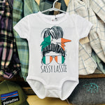 Sassy Lassie Onesie Irish Messy Bun and Aviators