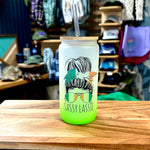 Sassy Lassie Irish Messy Bun 16oz Frosted Beer Can Glass with Bamboo Lid and Straw