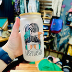 Sassy Lassie Irish Messy Bun 16oz Frosted Beer Can Glass with Bamboo Lid and Straw