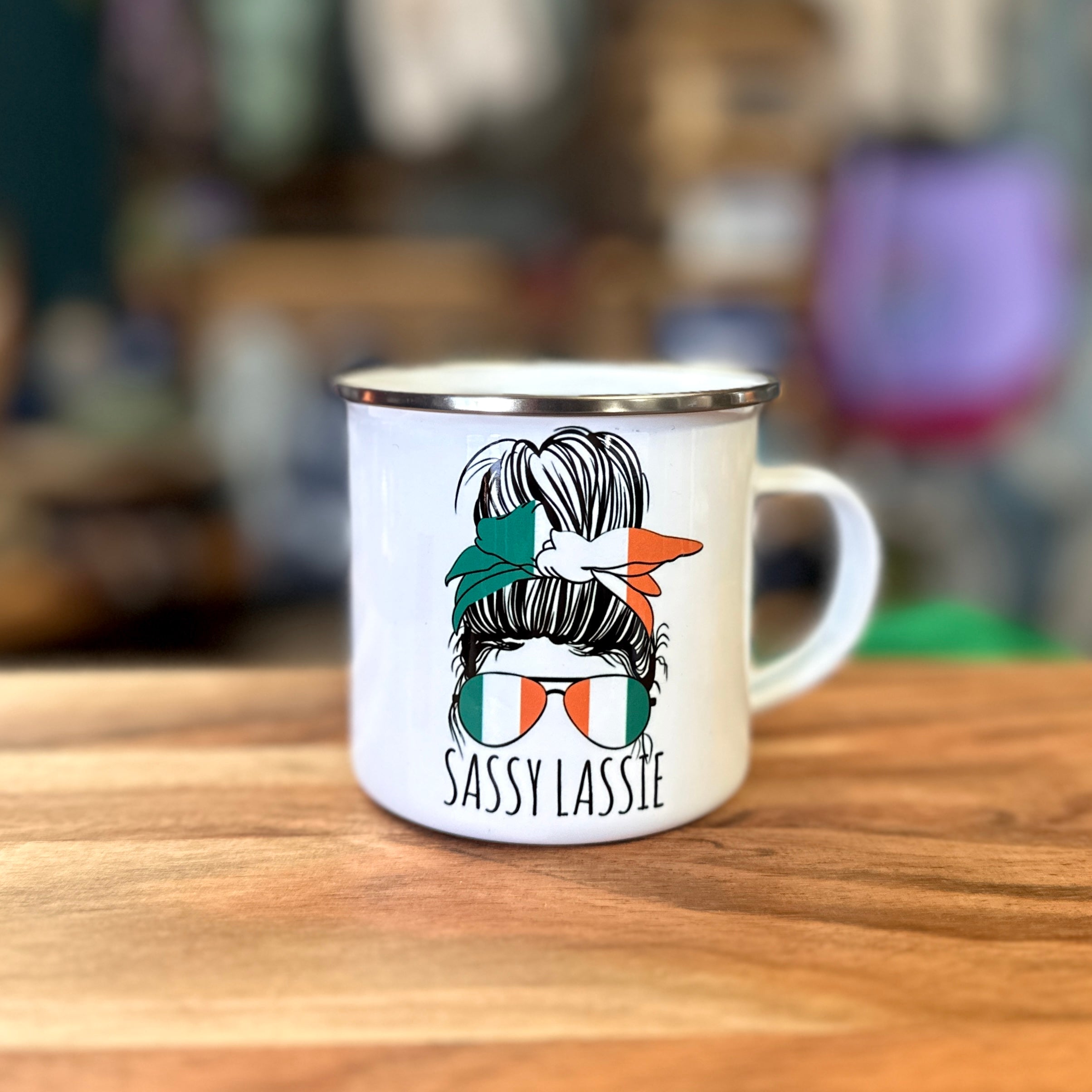 Sassy Lassie Irish Messy Bun 11oz Enamel and Ceramic Mugs