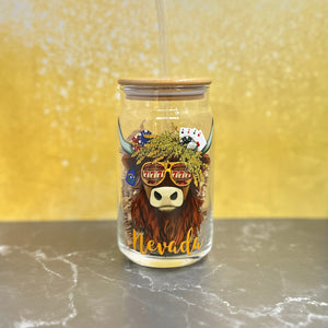16oz Clear Beer Can Glass with Bamboo Lid and Straw - Choose your state Coo!