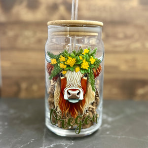 16oz Clear Beer Can Glass with Bamboo Lid and Straw - Choose your state Coo!