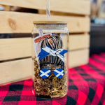 Sassy Lassie Scottish Messy Bun 16oz Frosted Beer Can Glass with Bamboo Lid and Straw