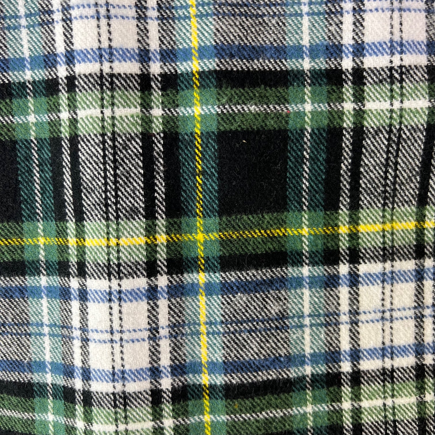 Evergreen, Black, White, Dusty Blue and Yellow Tartan Plaid Flannel Infinity or Blanket Scarf