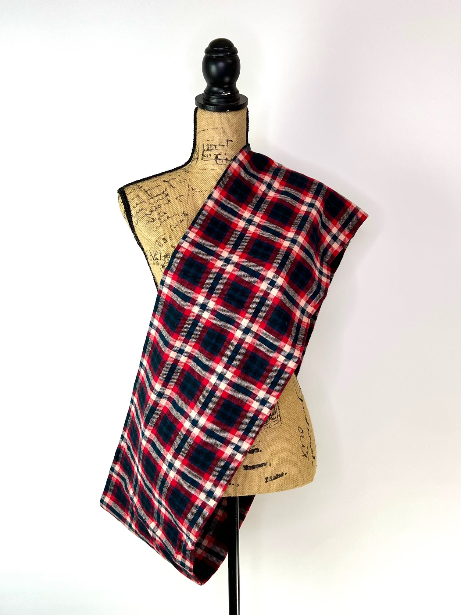 Royal Navy, Red, Black and Creamy White Plaid Flannel Infinity or Blanket Scarf