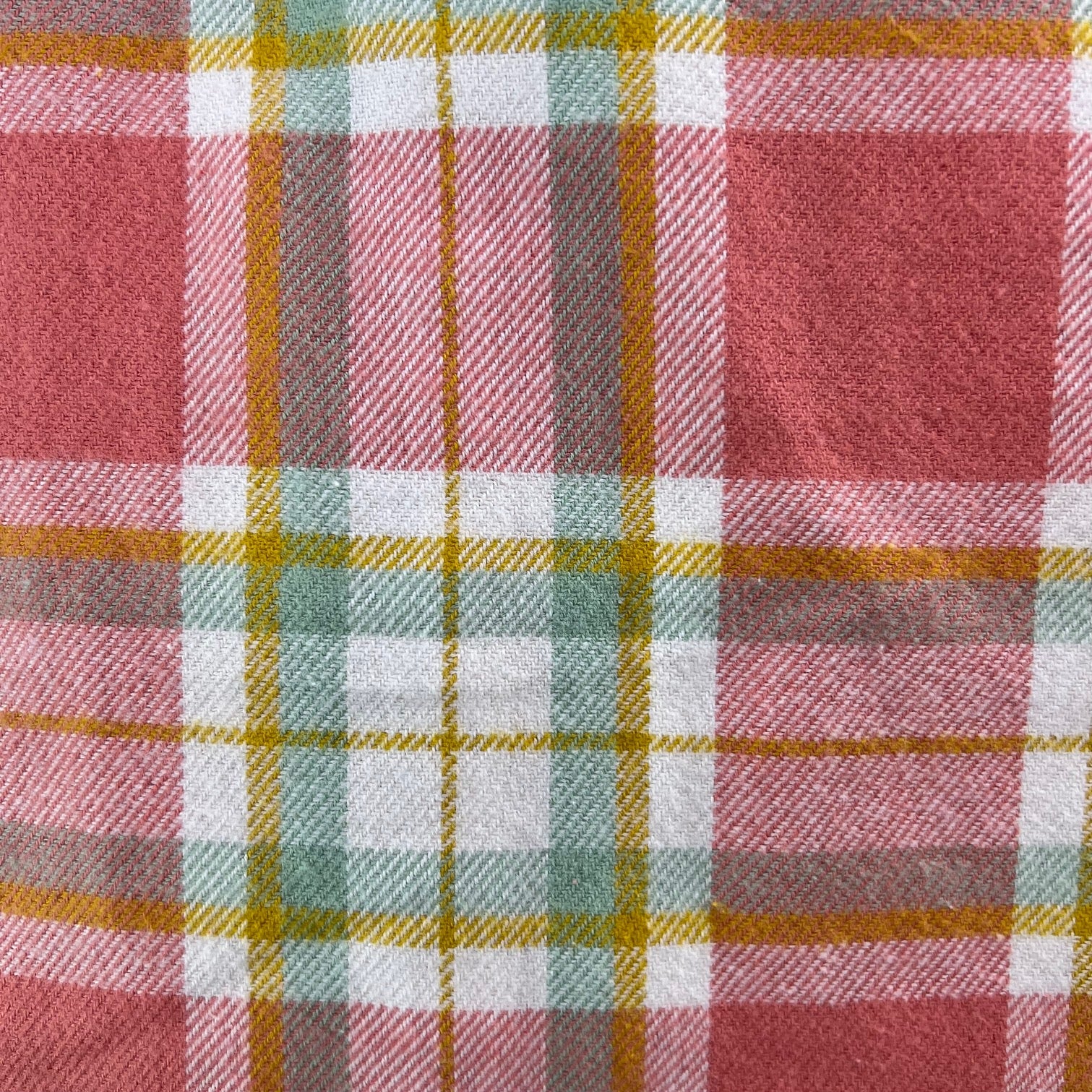 Dusty Salmon Pink, Sage, White and Mustard Yellow Plaid Flannel Infinity or Blanket Scarf