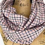 Soft Pink, Grey, Black and White Plaid Flannel Infinity or Blanket Scarf