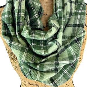 Dusty Matcha Green Plaid Flannel Infinity or Blanket Scarf