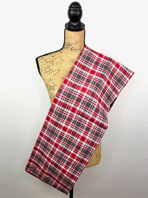 Red, Charcoal Grey and White Plaid Flannel Infinity or Blanket Scarf