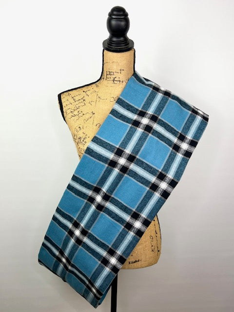 Dusty Blue, Black, White and Tan Plaid Flannel Infinity or Blanket Scarf