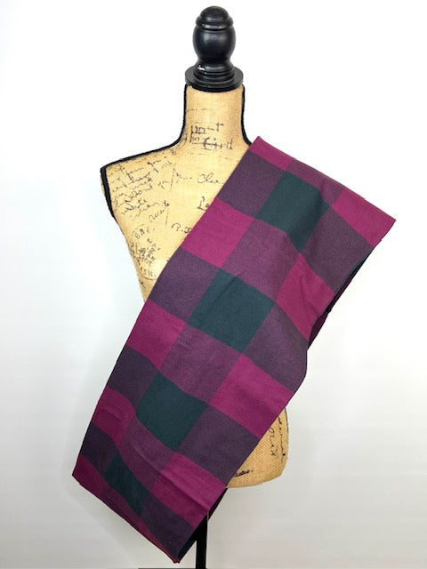 100% Organic Cotton Rich Wine and Soft Black Large Block Buffalo Plaid Plaid Infinity and Blanket Scarves
