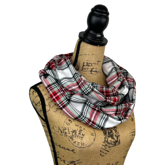 Luxe Collection Subtle Christmas Tartan with Light Minty Sage and Red Plaid Infinity and Blanket Scarves