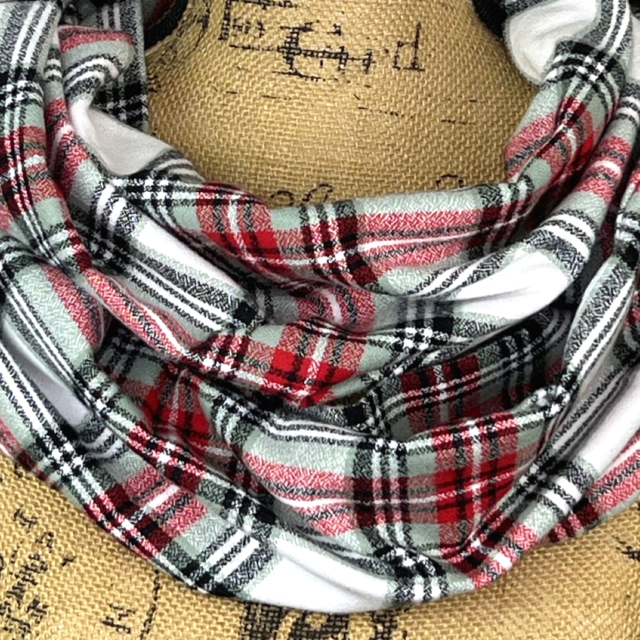 Luxe Collection Subtle Christmas Tartan with Light Minty Sage and Red Plaid Infinity and Blanket Scarves