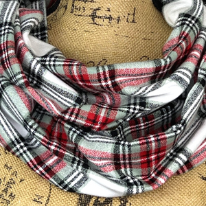 Subtle Christmas Tartan with Light Minty Sage and Red Luxe Collection Plaid Infinity and Blanket Scarves