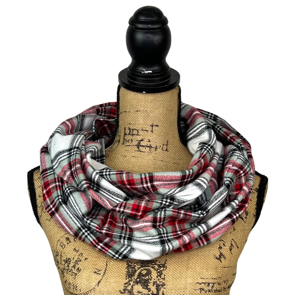 Subtle Christmas Tartan with Light Minty Sage and Red Luxe Collection Plaid Infinity and Blanket Scarves