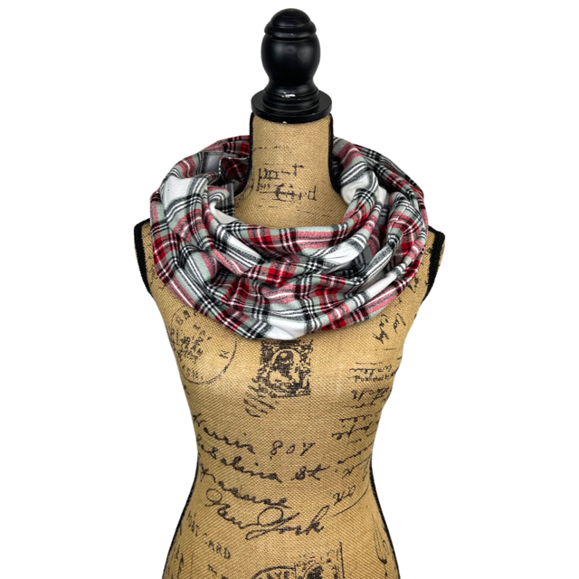 Subtle Christmas Tartan with Light Minty Sage and Red Luxe Collection Plaid Infinity and Blanket Scarves