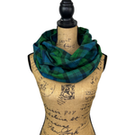 100% Organic Cotton Tartan in Emerald Green, Deep Blue and Black Plaid Infinity and Blanket Scarves