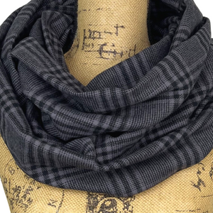 Charcoal and Black Plaid Flannel Infinity or Blanket Scarf