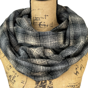 Ombre of Light Smoky Grey and Sandy Tan Plaid Flannel Infinity or Blanket Scarf