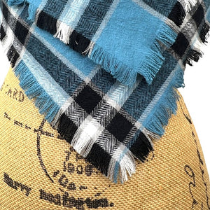 Dusty Blue, Black, White and Tan Plaid Flannel Infinity or Blanket Scarf