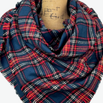 Tartan in Rich Navy, Red, White, Black and Mustard Yellow Plaid Flannel Infinity or Blanket Scarf