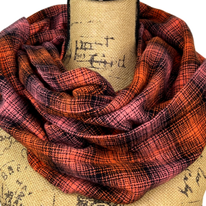 Pink and Orange Ombre Plaid Flannel Infinity or Blanket Scarf