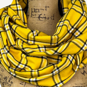 Sunflower Yellow Plaid - Hues of Sunflower Yellow, Black and White Accent Flannel Infinity or Blanket Scarf