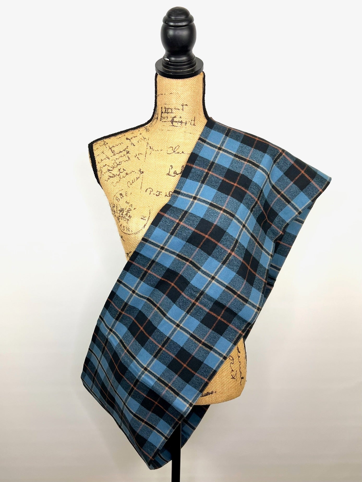 Luxe Collection Smoky Blue and Black Plaid with Persimmon and Pale Yellow Accent Infinity and Blanket Scarves