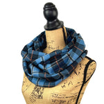 Luxe Collection Smoky Blue and Black Plaid with Persimmon and Pale Yellow Accent Infinity and Blanket Scarves