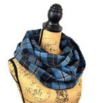 Luxe Collection Smoky Blue and Black Plaid with Persimmon and Pale Yellow Accent Infinity and Blanket Scarves