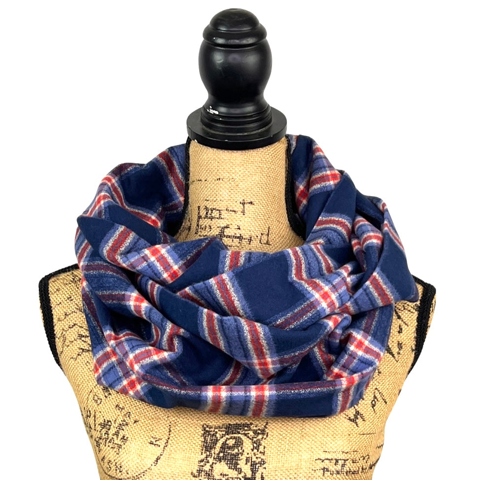 Luxe Collection Navy, Dusty Blue, Persimmon and Cream Plaid Infinity and Blanket Scarves