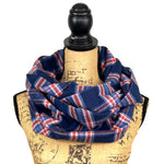 Luxe Collection Navy, Dusty Blue, Persimmon and Cream Plaid Infinity and Blanket Scarves