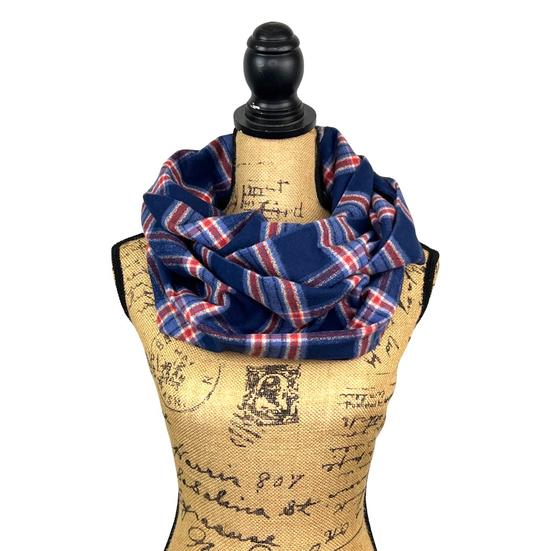 Luxe Collection Navy, Dusty Blue, Persimmon and Cream Plaid Infinity and Blanket Scarves