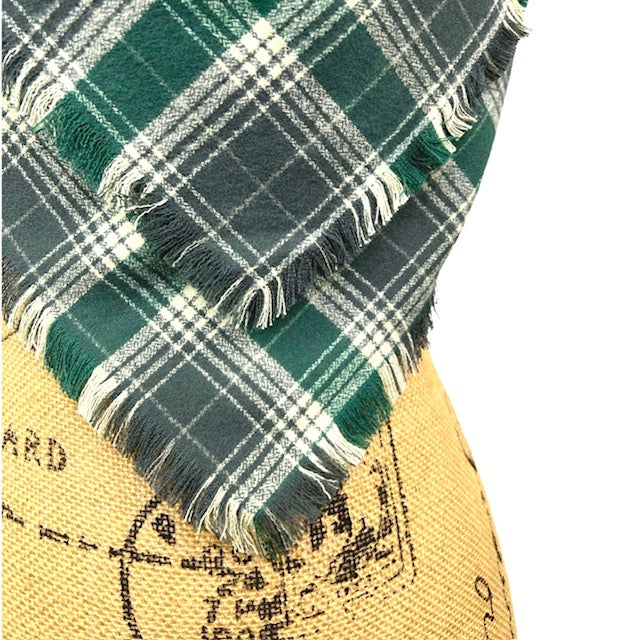 Warm Dark Grey, Emerald and Creamy White Luxe Collection Plaid Infinity and Blanket Scarves