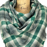 Luxe Collection Warm Dark Grey, Emerald and Creamy White Plaid Infinity and Blanket Scarves