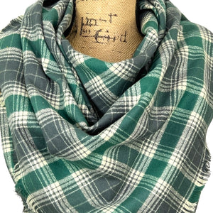 Warm Dark Grey, Emerald and Creamy White Luxe Collection Plaid Infinity and Blanket Scarves
