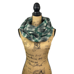 Warm Dark Grey, Emerald and Creamy White Luxe Collection Plaid Infinity and Blanket Scarves