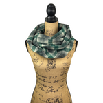 Luxe Collection Warm Dark Grey, Emerald and Creamy White Plaid Infinity and Blanket Scarves