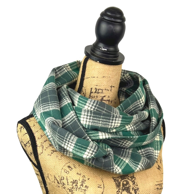 Warm Dark Grey, Emerald and Creamy White Luxe Collection Plaid Infinity and Blanket Scarves