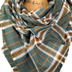 Luxe Collection Warm Dark Smoky Green, Dark Pumpkin and White Plaid Infinity and Blanket Scarves