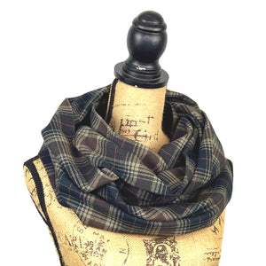 Luxe Collection Black, Brown, Creamy Tan and Rust Red Plaid Infinity and Blanket Scarves