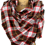 Dark Chocolate, Red and White with Butterscotch Accent Luxe Collection Plaid Infinity and Blanket Scarves